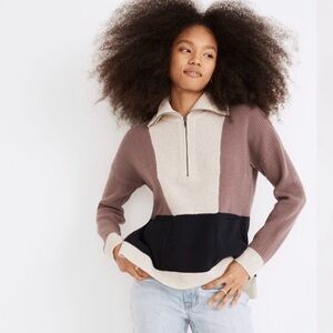 Madewell Cream Knit Sweater with Zip
